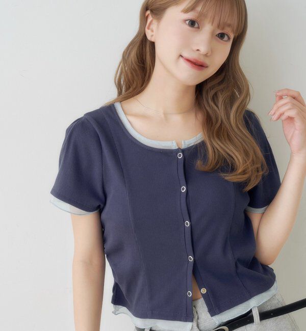  「テレコチュールTEE」|Tシャツ・カットソー|ネイビー
