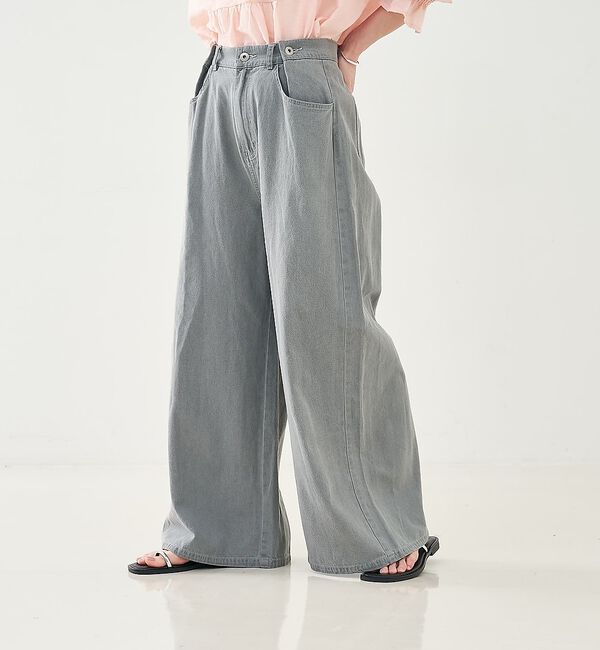 collex「タックウエストデニムパンツ」|デニム|グレー