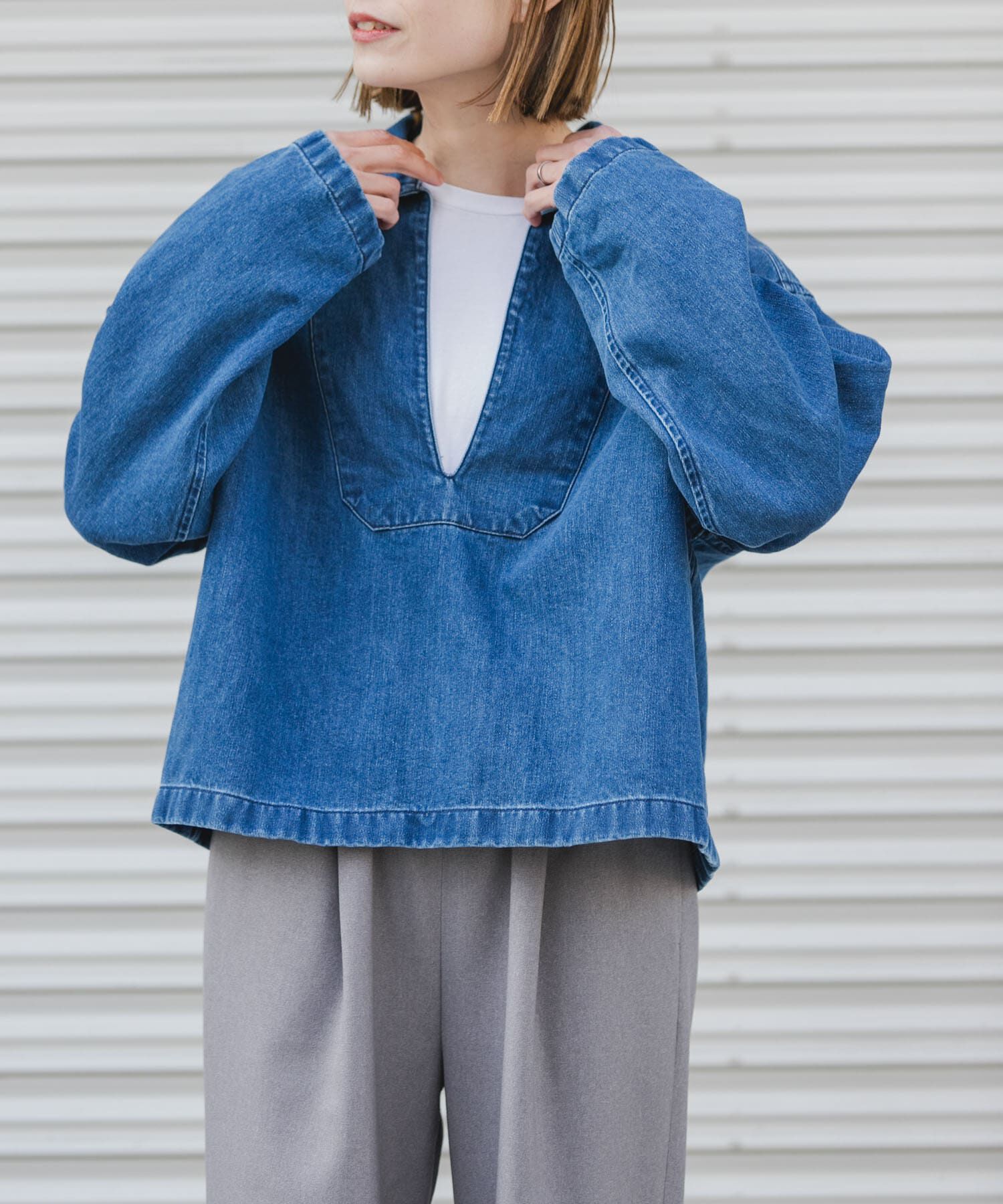 URBAN RESEARCH DOORS「FORK&SPOON　ペーパーデニムスキッパーシャツ」|シャツ・ブラウス|