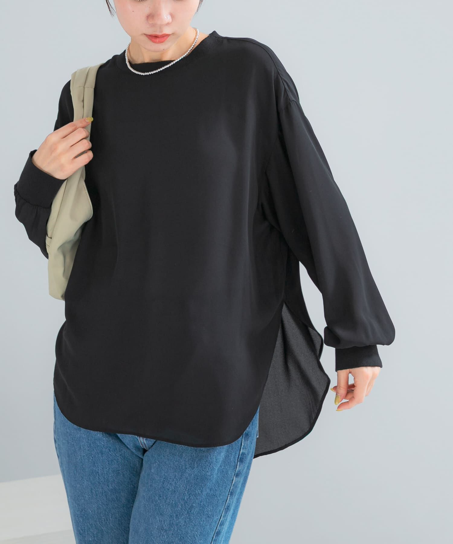 URBAN RESEARCH ROSSO「リブドッキングセミシアープルオーバー」|Tシャツ・カットソー|ブラック