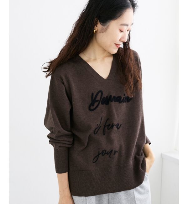  「フレーズロゴ刺繍Vネックニット」|ニット・セーター|