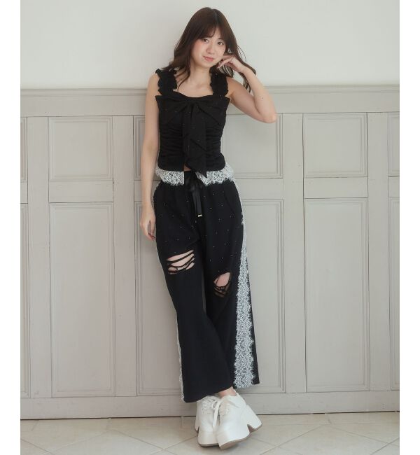  「サイドレースダメージスウェットパンツ」|その他|