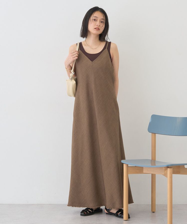 AMERICAN HOLIC「【接触冷感・イージーケア】リネンライクフリンジキャミワンピース」|ワンピース|Brown