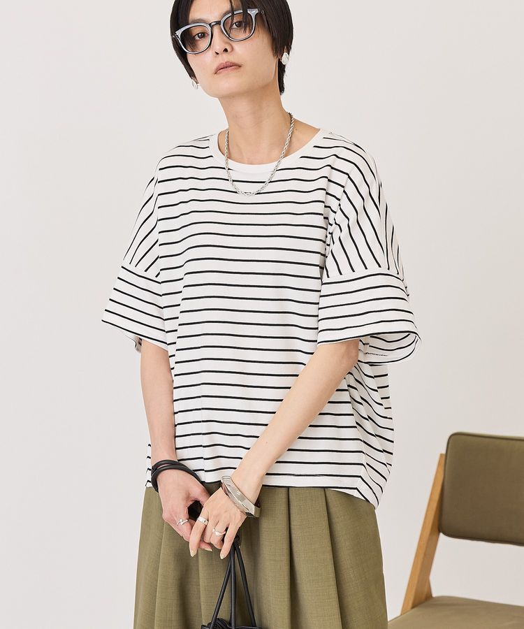 AMERICAN HOLIC「【UVカット・接触冷感】ボーダーコクーンプルオーバー」|Tシャツ・カットソー|