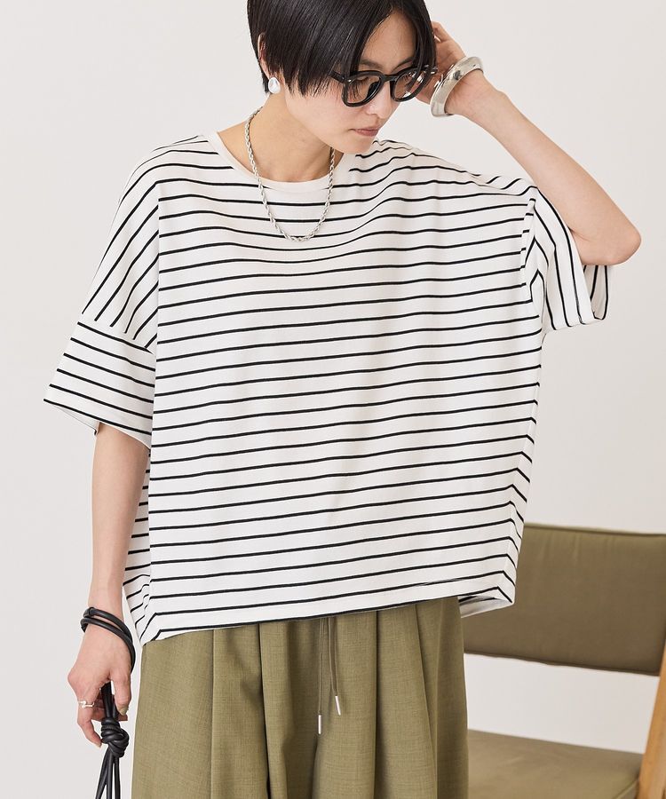 AMERICAN HOLIC「【UVカット・接触冷感】ボーダーコクーンプルオーバー」|Tシャツ・カットソー|