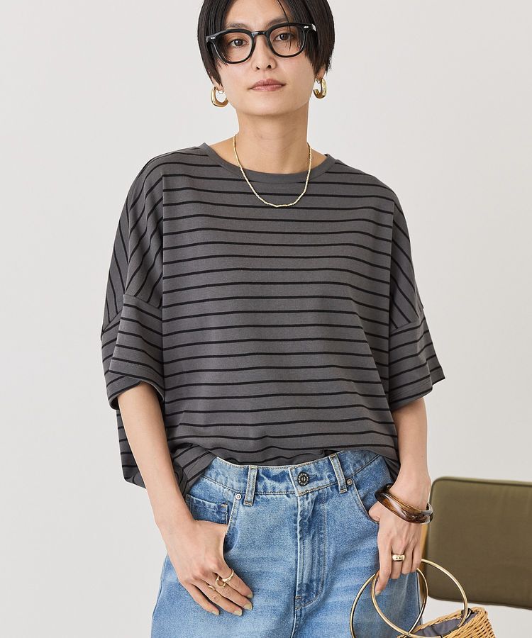 AMERICAN HOLIC「【UVカット・接触冷感】ボーダーコクーンプルオーバー」|Tシャツ・カットソー|