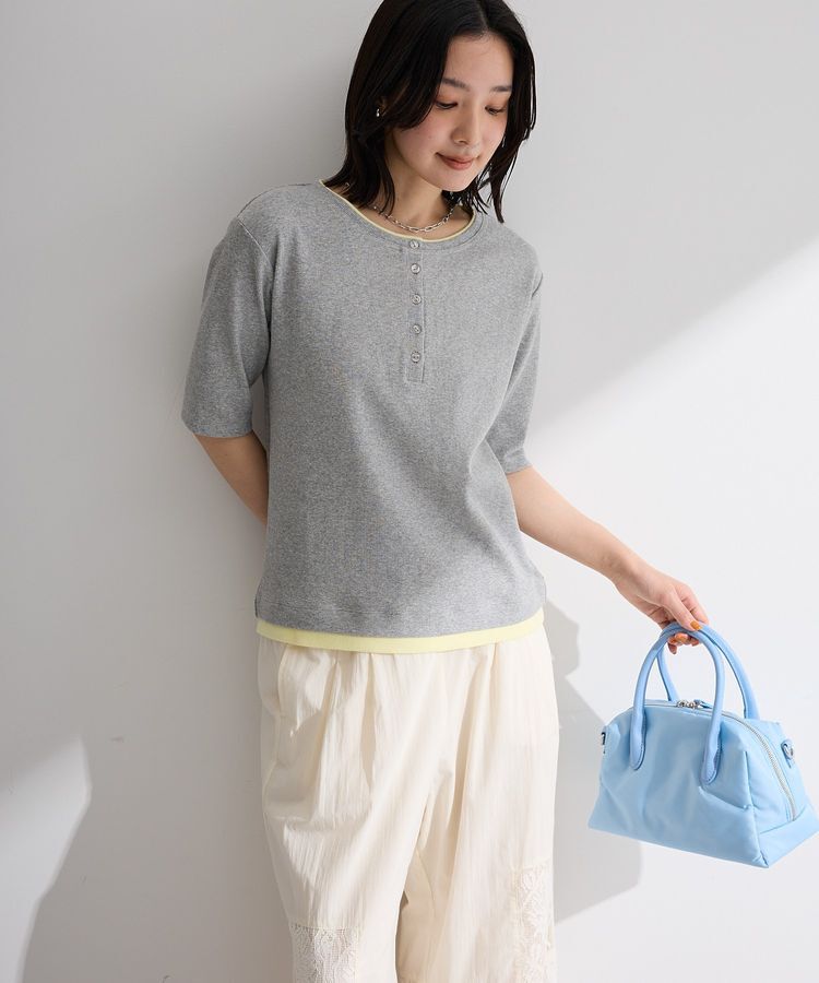 Green Parks「配色ヘンリーネック半袖プルオーバー」|Tシャツ・カットソー|