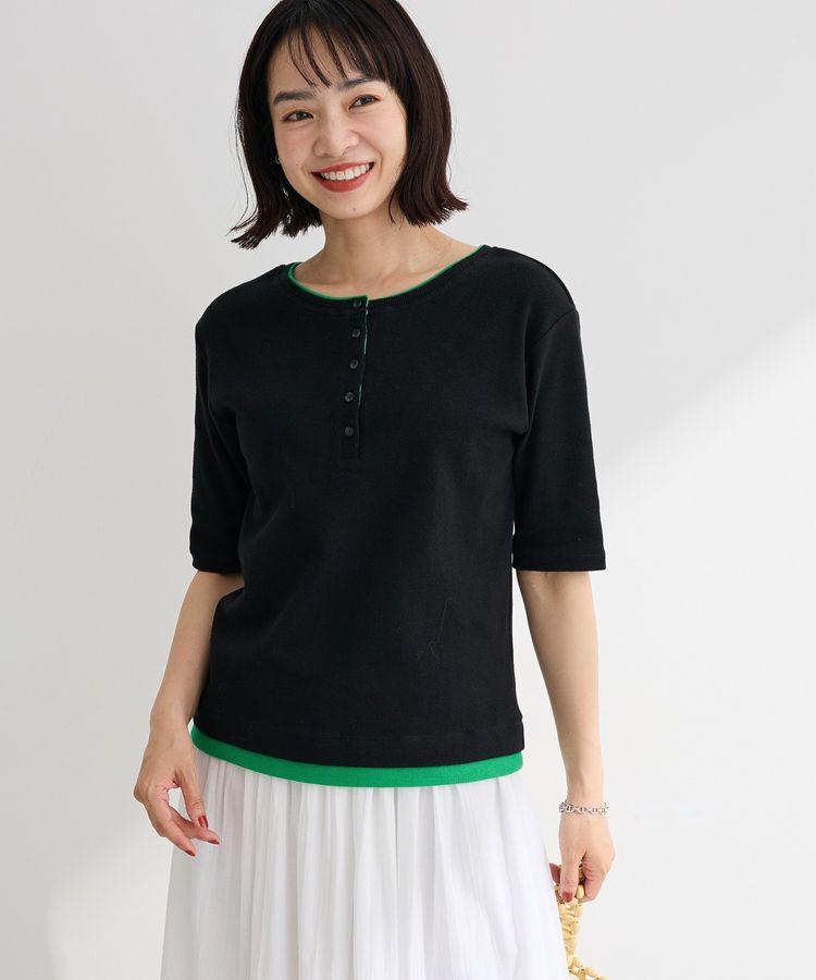 Green Parks「配色ヘンリーネック半袖プルオーバー」|Tシャツ・カットソー|Black