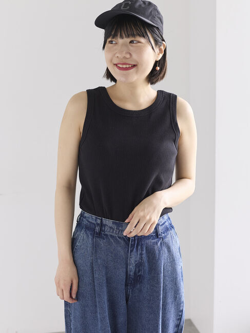 Samansa Mos2「前後2WAYヘンリーテレコタンクトップ」|Tシャツ・カットソー|ブラック