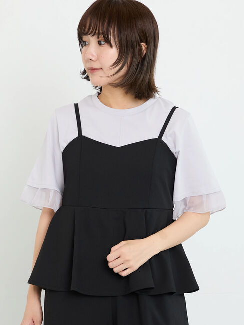 Samansa Mos2「【接触冷感】袖オーガンジー切り替えTシャツ」|Tシャツ・カットソー|グレー