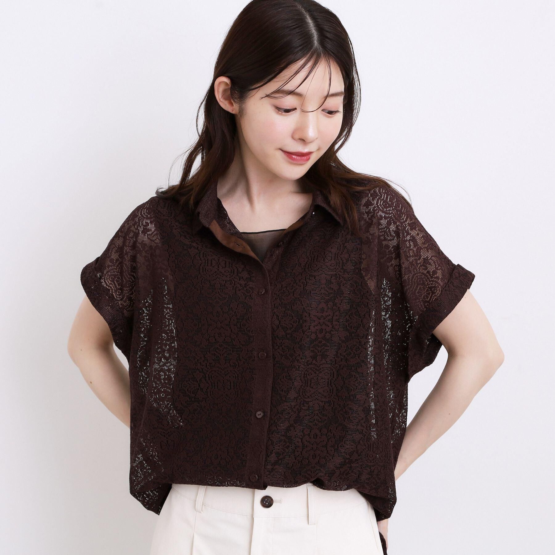 grove「【洗える・体型カバー】レースドルマンシャツ」|シャツ・ブラウス|