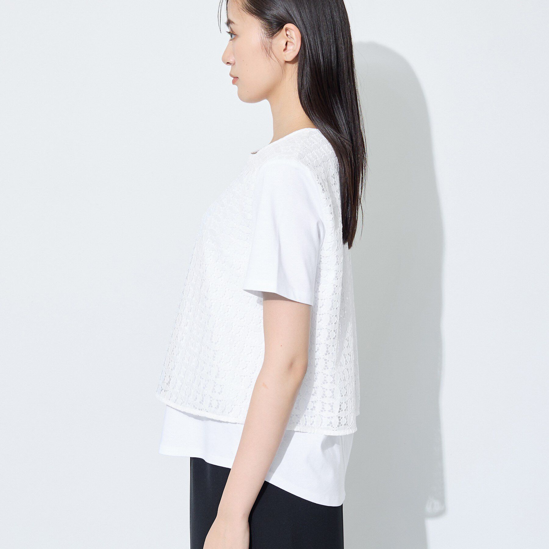 INDIVI「【洗える】レイヤード風レースコンビTシャツ」|Tシャツ・カットソー|