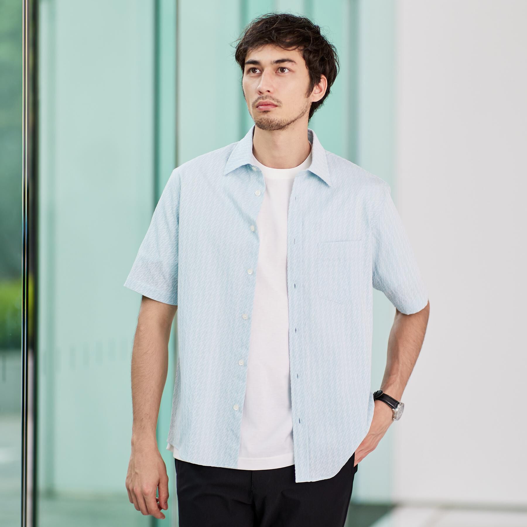 TAKEO KIKUCHI「播州織り 千鳥 半袖シャツ」|シャツ・ブラウス|