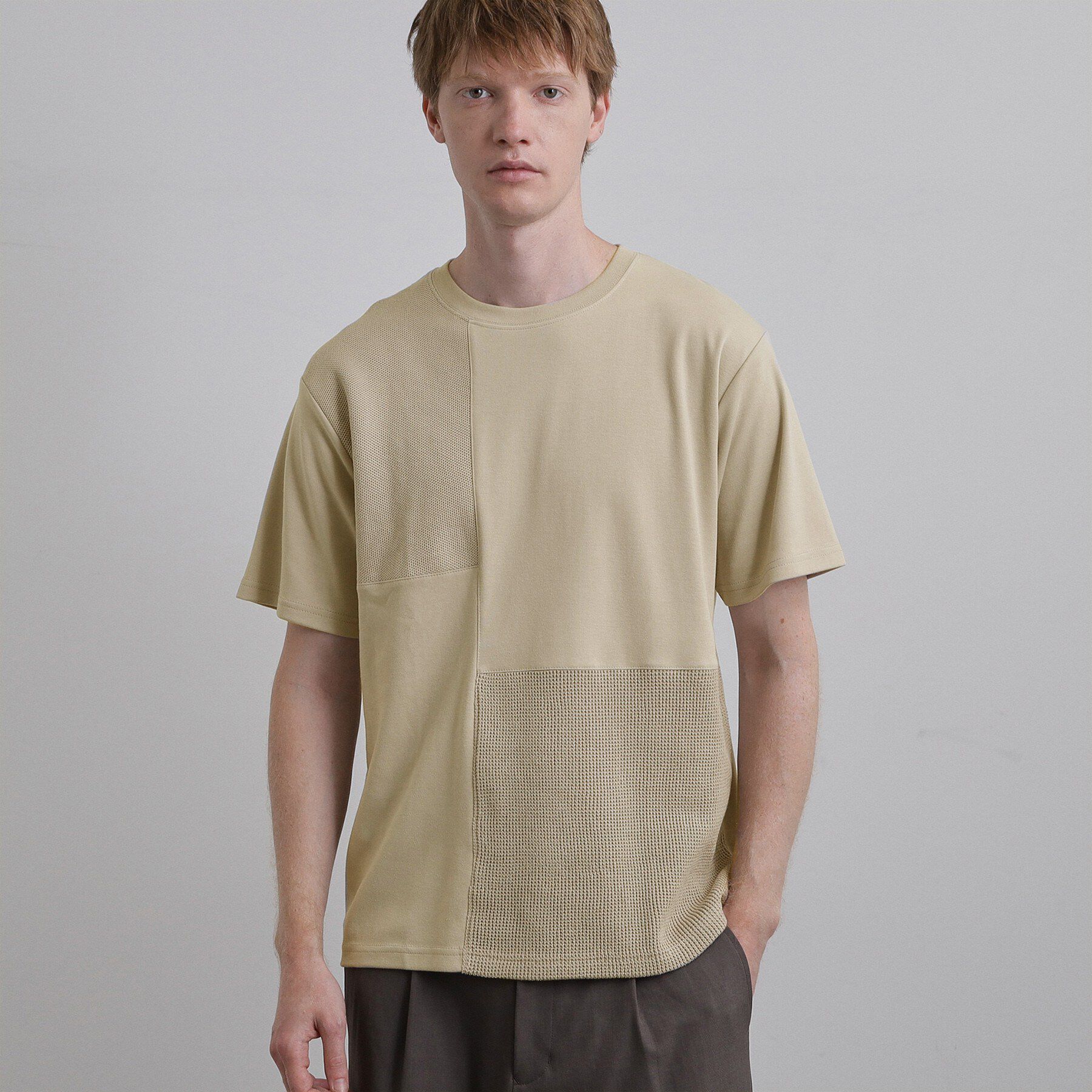 tk.TAKEO KIKUCHI「ブロックニット切替カットソー」|Tシャツ・カットソー|グレージュ(050)