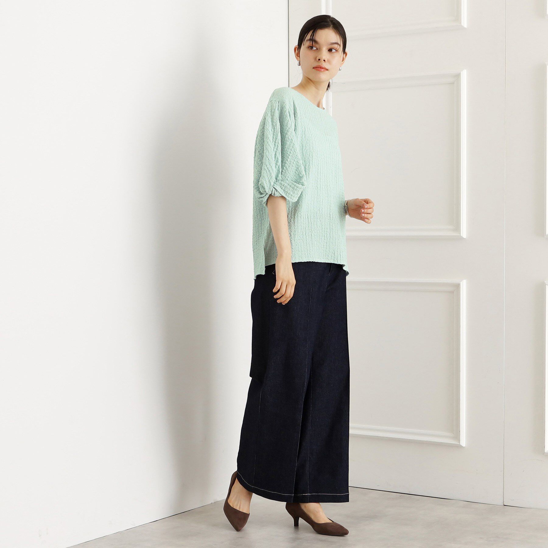 THE SHOP TK「ポコポコ袖タックプルオーバー　体型カバー/洗濯機OK」|Tシャツ・カットソー|