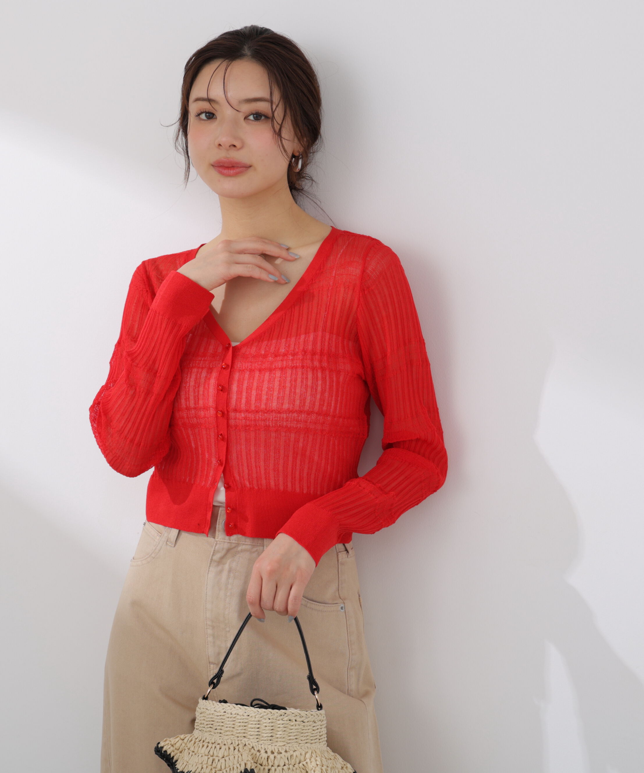 PROPORTION BODY DRESSING「〈a/mie〉変わり織透かし編みカーディガン 26SS」|ニット・セーター|