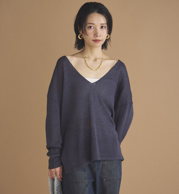Doux archives「ペーパーヤーン深Ｖニット」|ニット・セーター|CHARCOAL GRAY