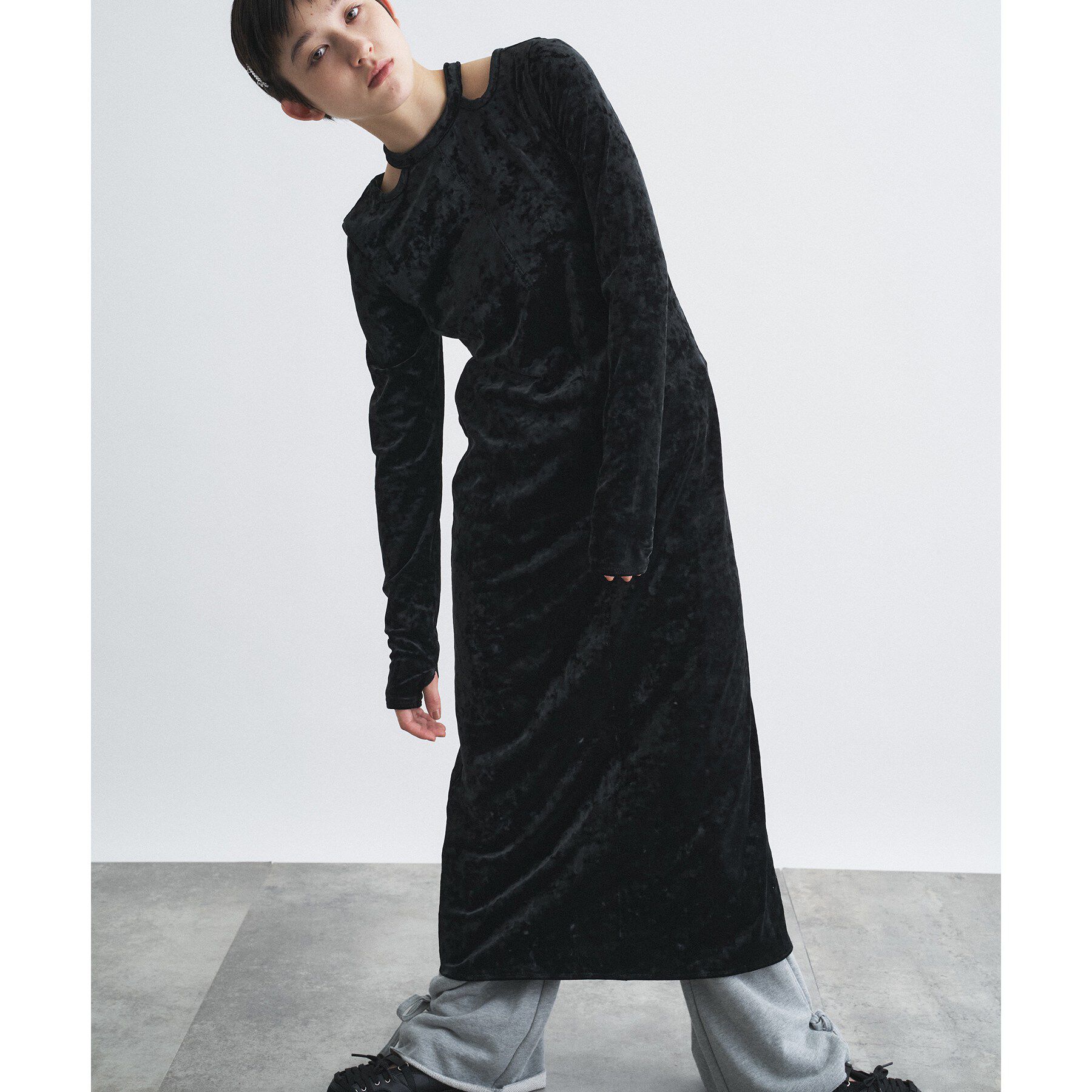CODE A「【ReRe】neck point velour dress」|ワンピース|
