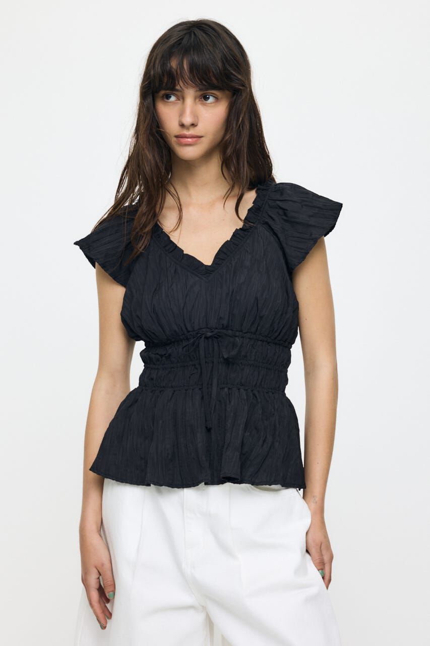 MOUSSY「WRINKLE RUFFLE SLEEVE ブラウス」|シャツ・ブラウス|BLK