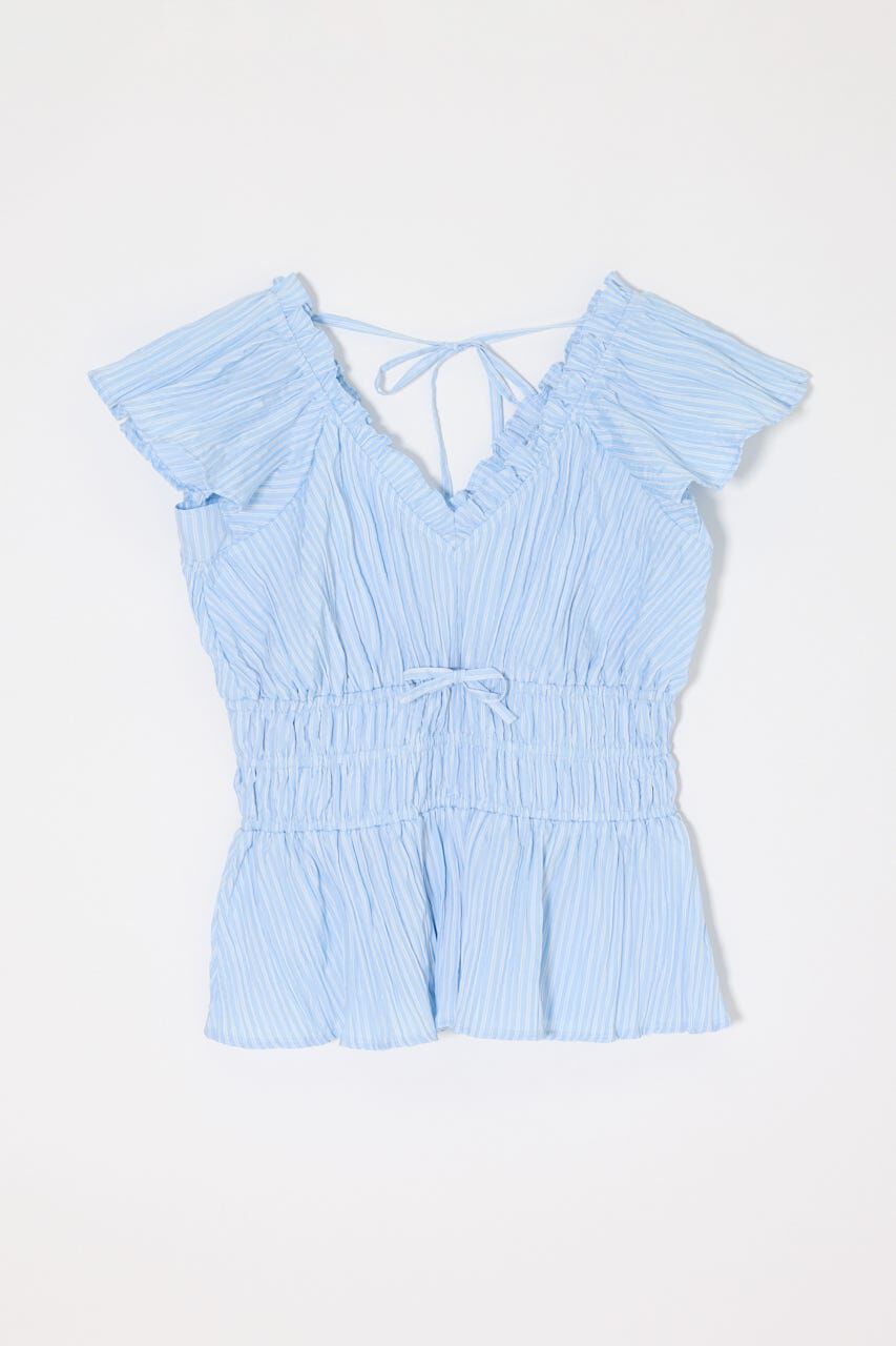 MOUSSY「WRINKLE RUFFLE SLEEVE ブラウス」|シャツ・ブラウス|柄BLU5
