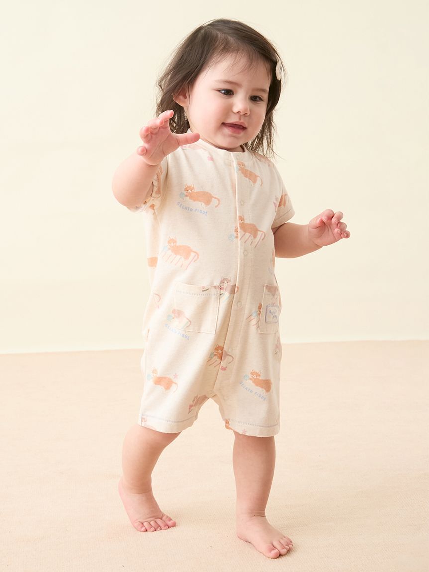 GELATO PIQUE KIDS & BABY「【BABY】シーサイドキャット柄半袖ロンパース」|ロンパース|OATMEAL