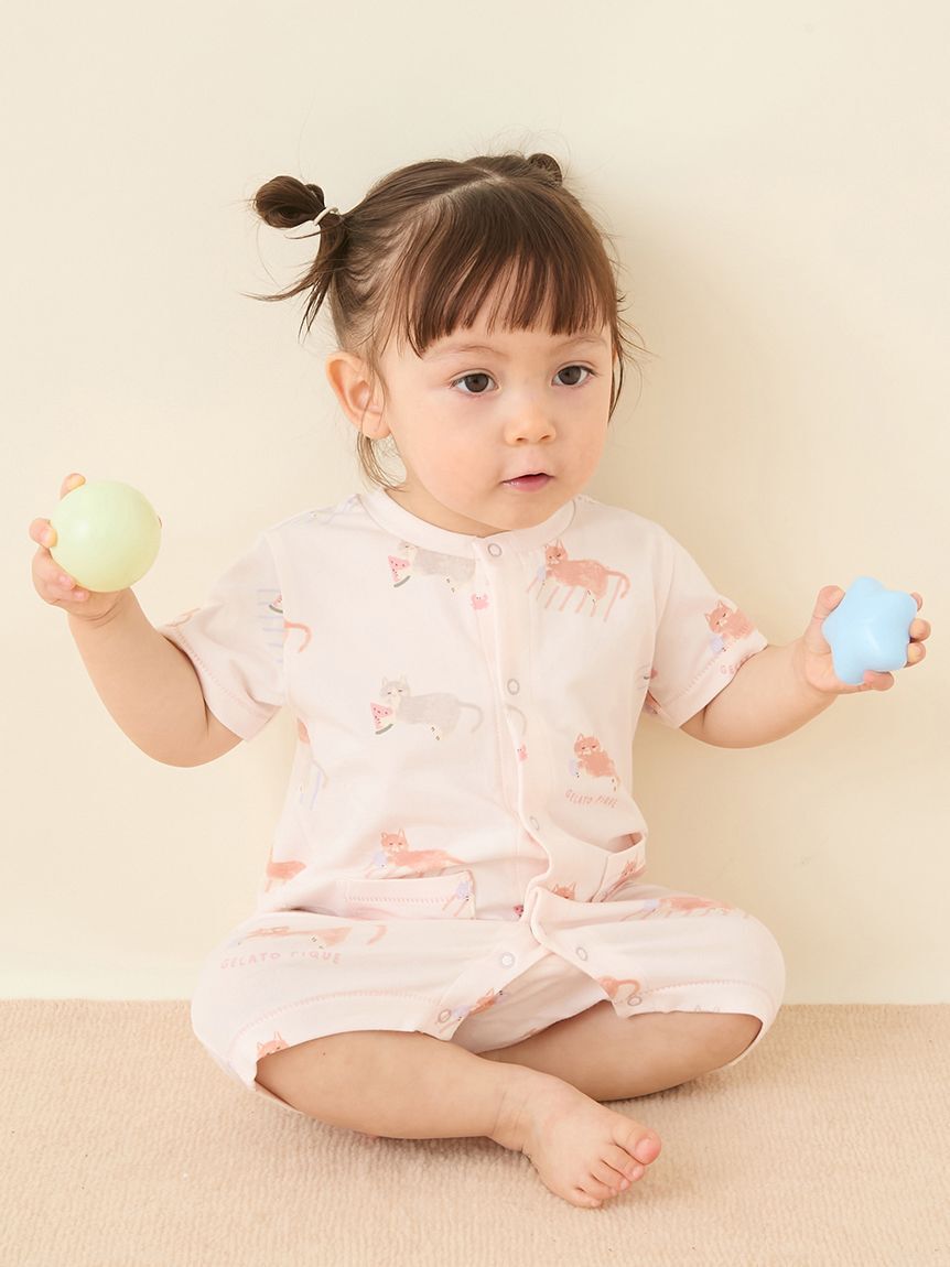 GELATO PIQUE KIDS & BABY「【BABY】シーサイドキャット柄半袖ロンパース」|ロンパース|