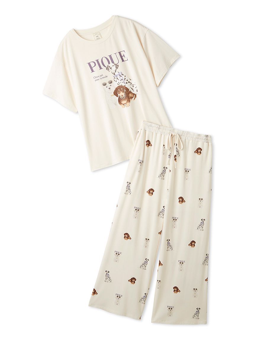 gelato pique「【ONLINE限定】【接触冷感】ファッションCATS&DOGS ワンポイントTシャツ&ロングパンツセット」|ルームウェア|A