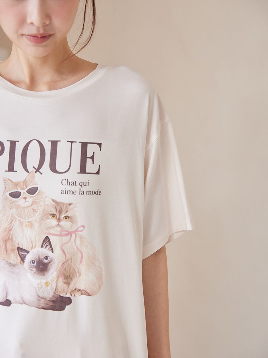 gelato pique「【ONLINE限定】【接触冷感】ファッションCATS&DOGS ワンポイントTシャツ&ロングパンツセット」|ルームウェア|