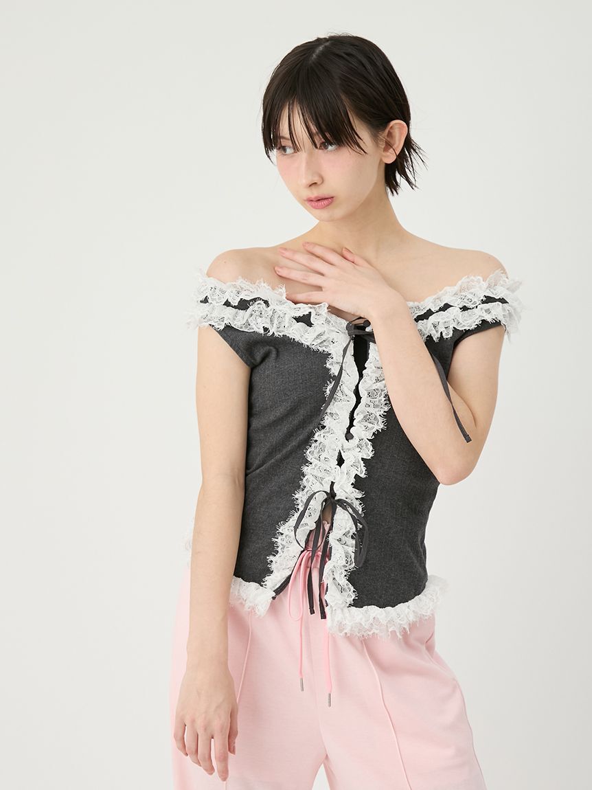 LILY BROWN「レースフリルコンビカットトップス」|Tシャツ・カットソー|