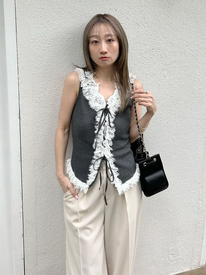 LILY BROWN「レースフリルコンビカットトップス」|Tシャツ・カットソー|