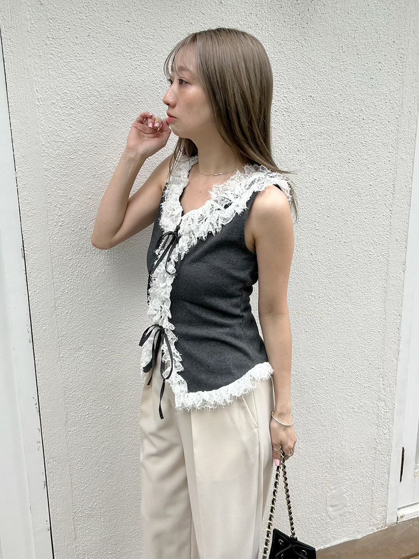 LILY BROWN「レースフリルコンビカットトップス」|Tシャツ・カットソー|
