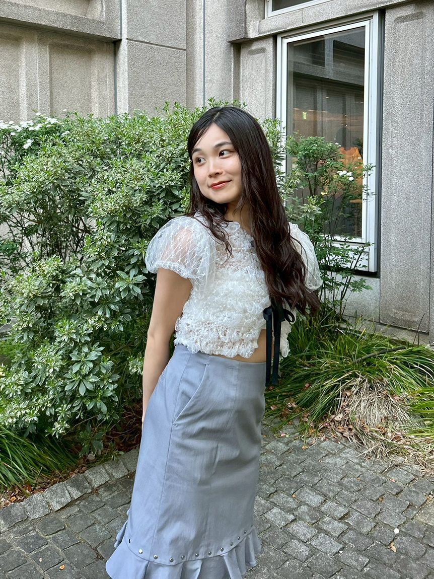 LILY BROWN「シャーリングコンパクトリボントップス」|Tシャツ・カットソー|
