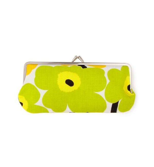 Marimekko「Mini Unikko / Silmalasikukkaro がま口ポーチ」|ポーチ|ホワイト&times;ライム2