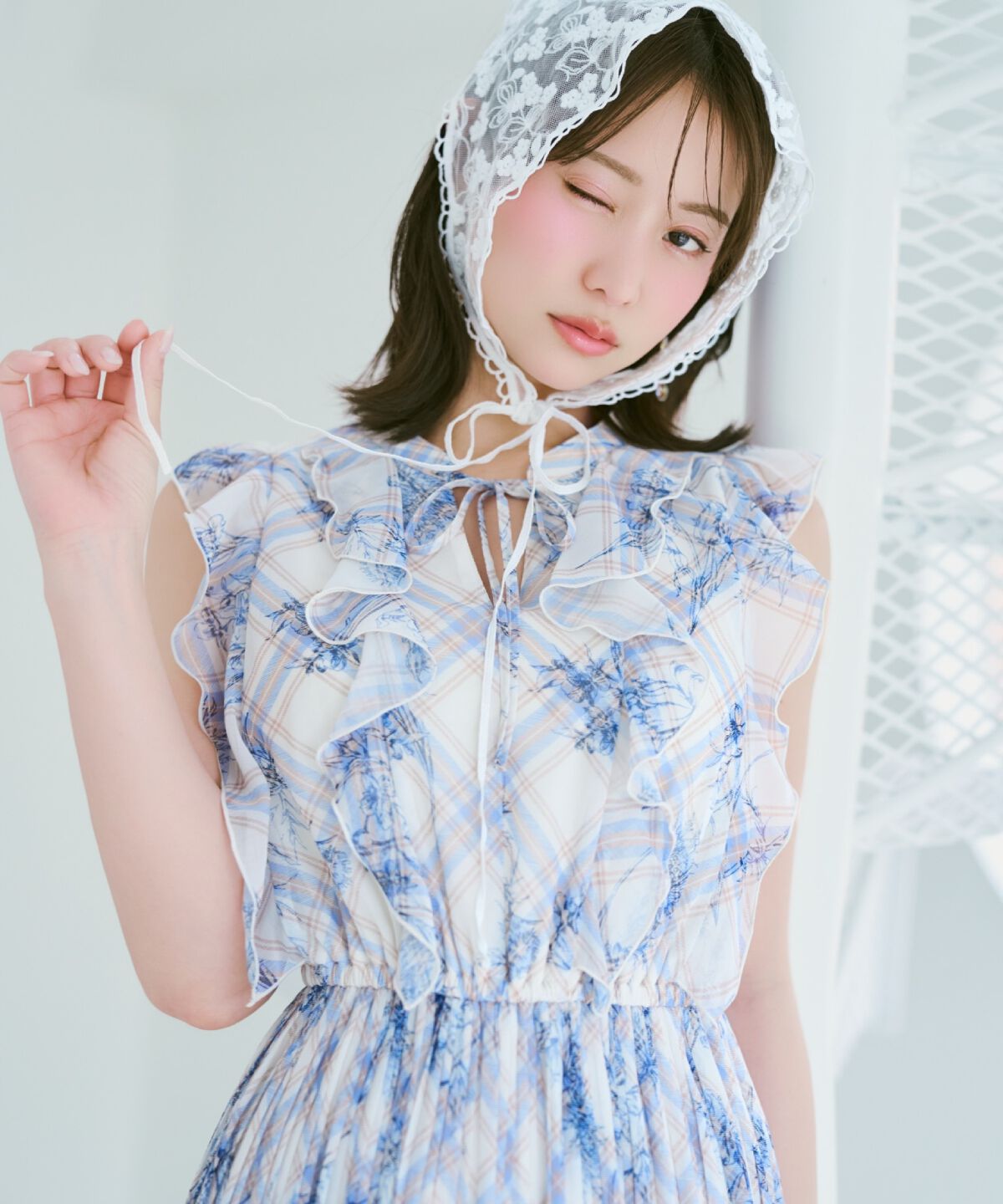 WILLSELECTION「フラワーチェックプリントプリーツ切替ワンピース」|ワンピース|