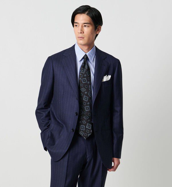 UNITED ARROWS「ALBINI ピンストライプ ラウンド レギュラーカラーシャツ」|シャツ・ブラウス|