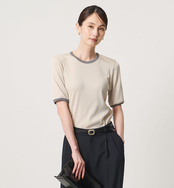 UNITED ARROWS「リブ バイカラーパイピング 五分袖 Tシャツ」|Tシャツ・カットソー|BEIGE