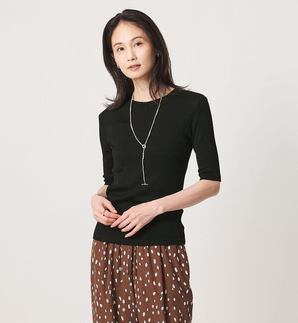 UNITED ARROWS「コットン テレコ 5分袖 カットソー」|Tシャツ・カットソー|BLACK