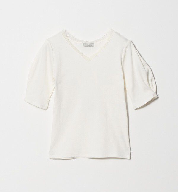 UNITED ARROWS green label relaxing「ブライトリブ レース 5分袖 プルオーバー カットソー」|Tシャツ・カットソー|OFF WHITE