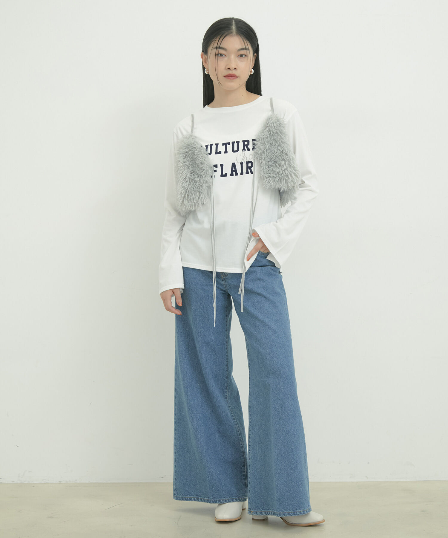 VIS「スタッズ&times;ロゴデザインロングTシャツ」|Tシャツ・カットソー|