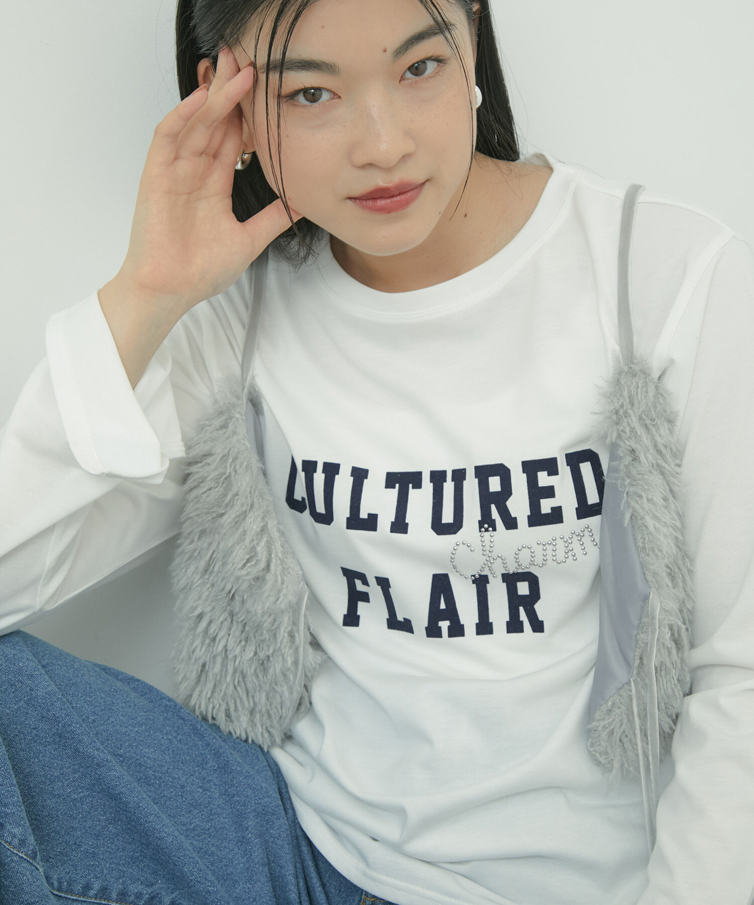 VIS「スタッズ&times;ロゴデザインロングTシャツ」|Tシャツ・カットソー|