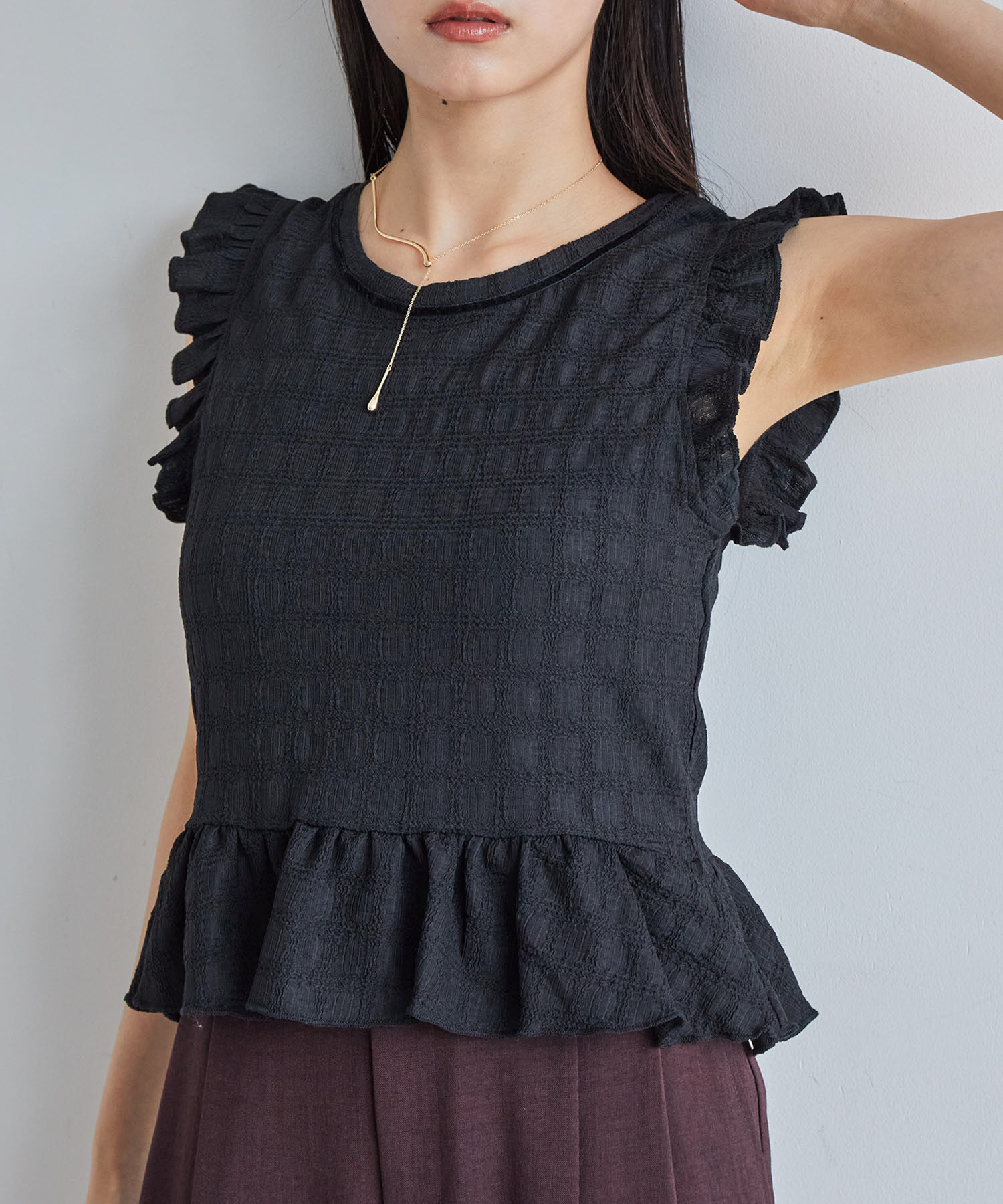VIS「【洗える】シャーリングフリルトップス」|Tシャツ・カットソー|