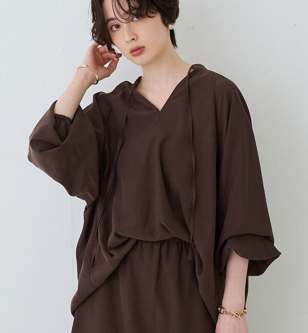 Rouge vif「【セットアップ対応】フィブリルスキッパーブラウス」|シャツ・ブラウス|ブラウン