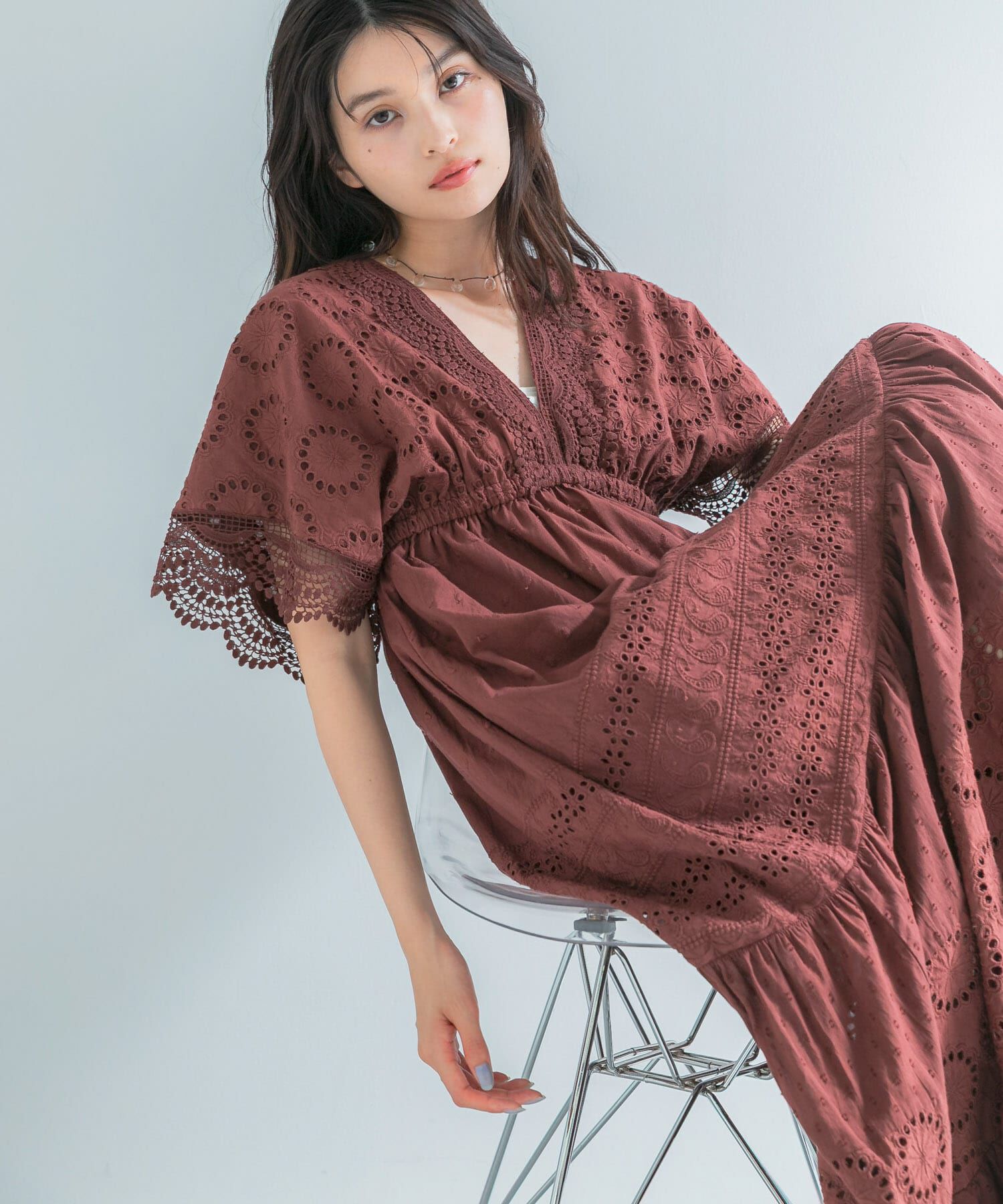 URBAN RESEARCH ROSSO「インドコットンエンブロイダリーワンピース」|ワンピース|ブラウン