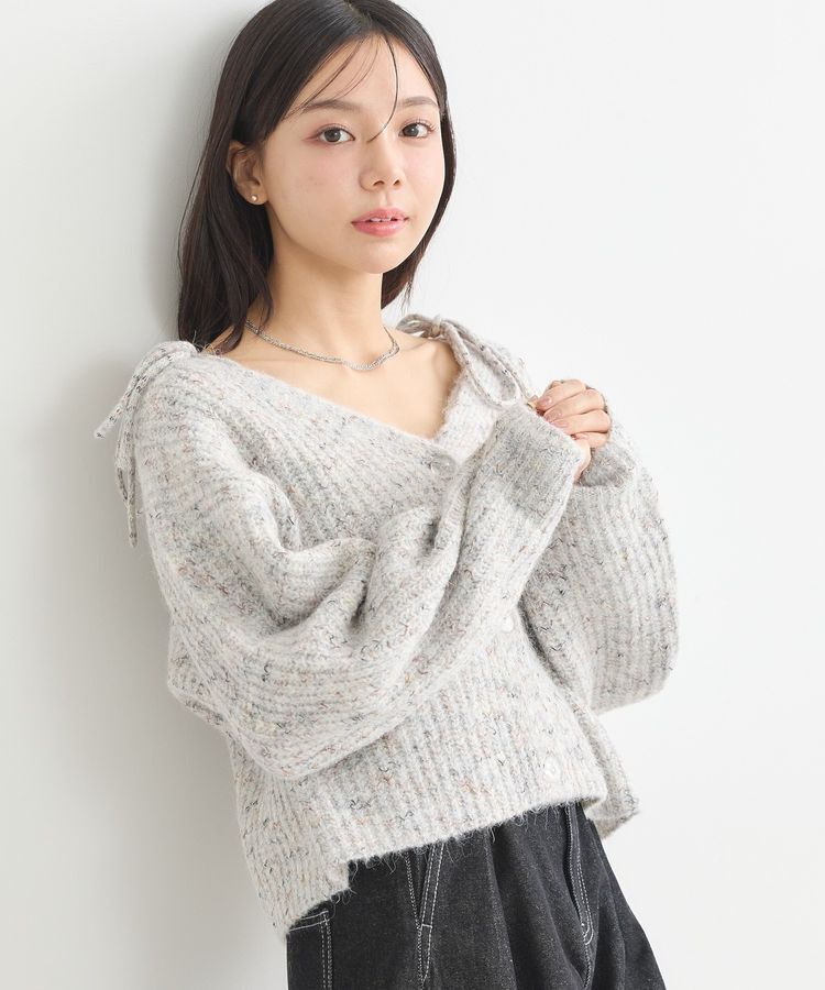 earth music&ecology「SET2点ショートカーディガン＋リボンキャミソール」|カーディガン|Light Gray