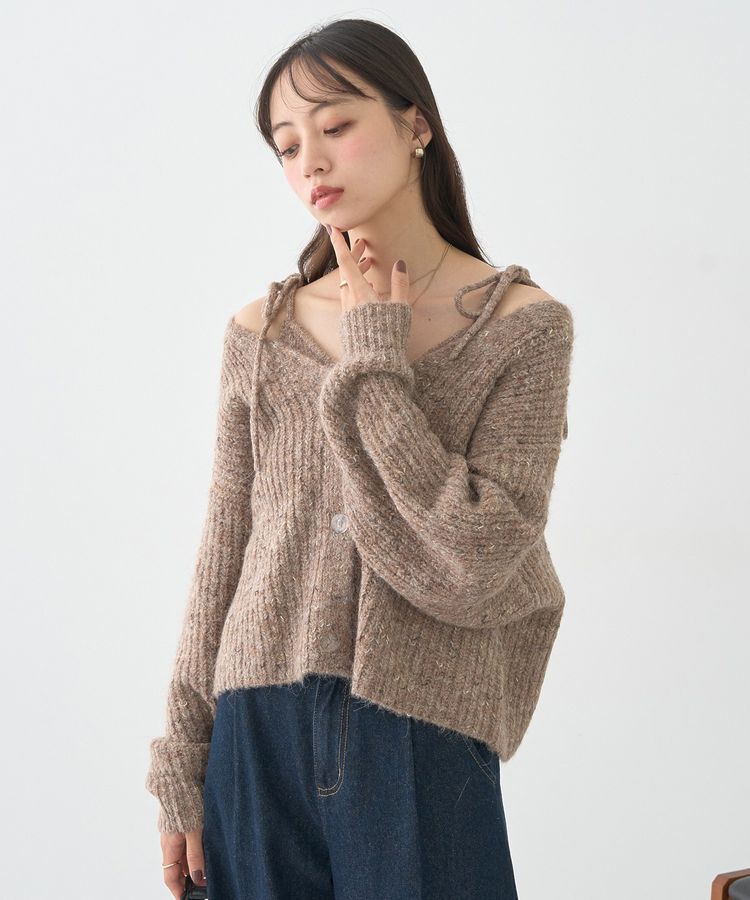 earth music&ecology「SET2点ショートカーディガン＋リボンキャミソール」|カーディガン|