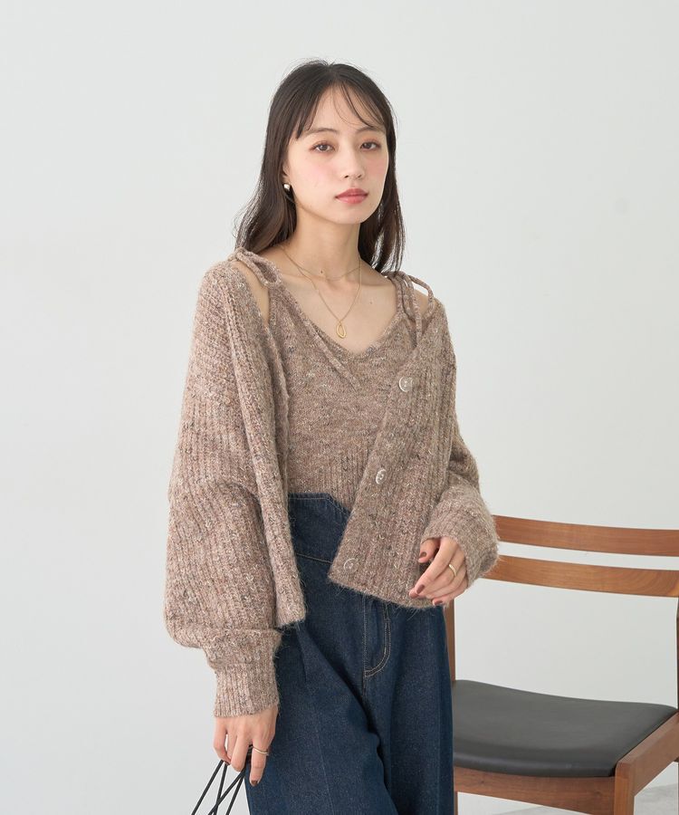 earth music&ecology「SET2点ショートカーディガン＋リボンキャミソール」|カーディガン|