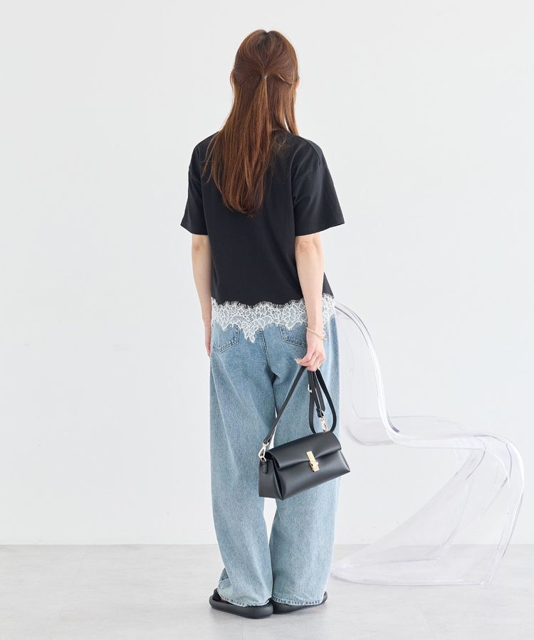 earth music&ecology「裾レースロゴプリントTシャツ」|Tシャツ・カットソー|