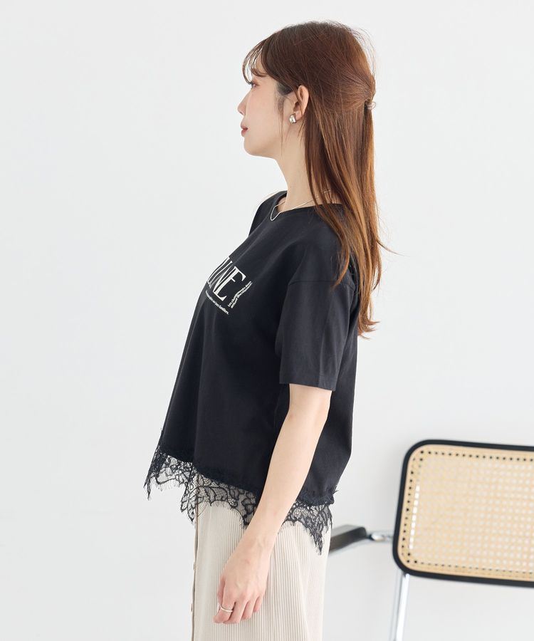 earth music&ecology「裾レースロゴプリントTシャツ」|Tシャツ・カットソー|