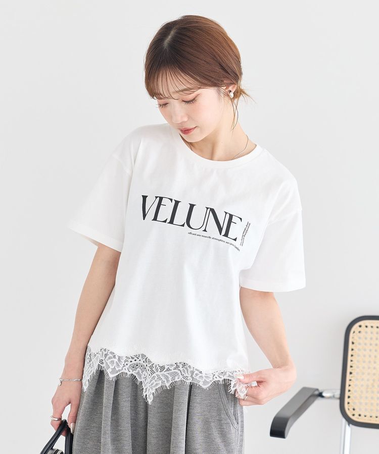 earth music&ecology「裾レースロゴプリントTシャツ」|Tシャツ・カットソー|