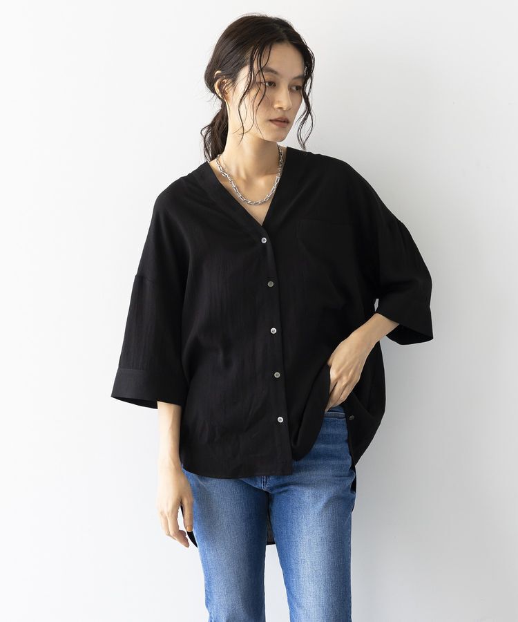 GARAGE OF GOOD CLOTHING「リネンライクレーヨンスキッパーシャツ」|シャツ・ブラウス|Black